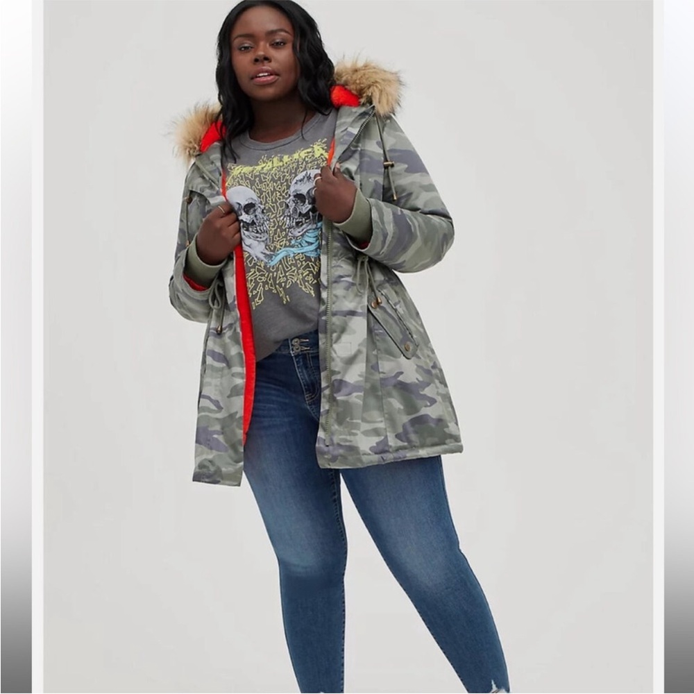 Torrid Camouflage Utility Jacket with Faux Fur Hood